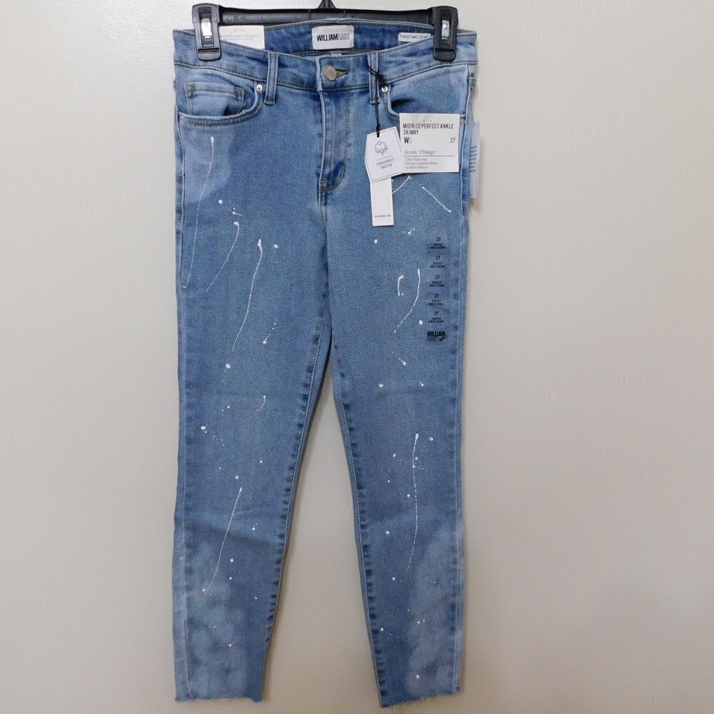 𝅺JR96 William Rast Mid-Rise Paint-Splatter Skinny Ankle Jeans Size 27 x 26